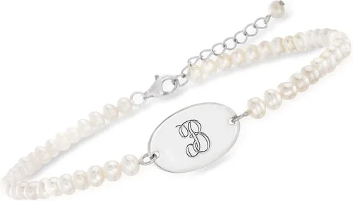 Vista 3 de Ross-Simons Tobillera personalizada con perlas cultivadas de 0.138-0.177in en plata de ley, Perla, no conocido