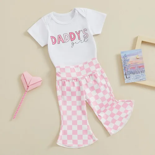 Vista 101 de Sejardin Ropa de verano para bebé y niña, recién nacida, manga corta, con letras, mameluco elástico con diadema