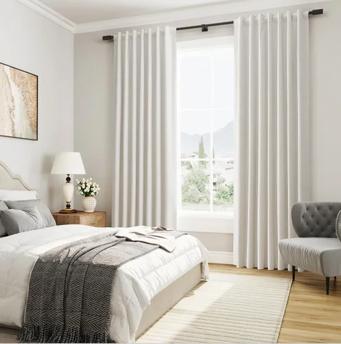 Vista 6 de Cortinas 100% opacas de lino de 84 pulgadas de largo, juego de 2 paneles para dormitorio, sala de estar, textura crema natural, aislamiento térmico