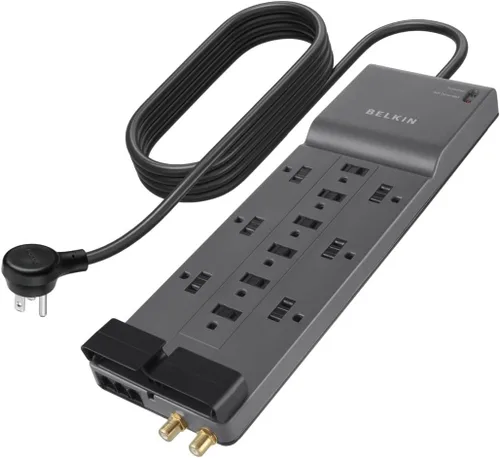 Vista 10 de Belkin - Tira de alimentación con protector contra sobretensiones - 12 tomas múltiples de CA & cable de extensión resistente de 8 pies de largo