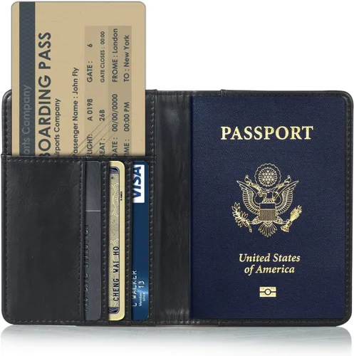 Vista 3 de EpicGadget - Funda de piel con bloqueo RFID para pasaporte, funda de viaje (negro)