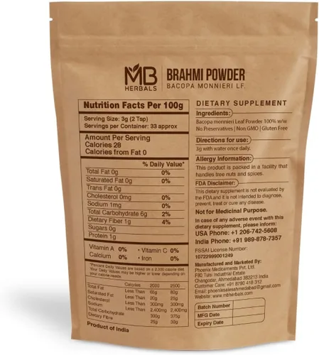 Vista 4 de MB Herbals Brahmi Pure Powder 3.53 oz 3.5 oz 100% puro Bacopa monnieri Powder Cuidado del cabello