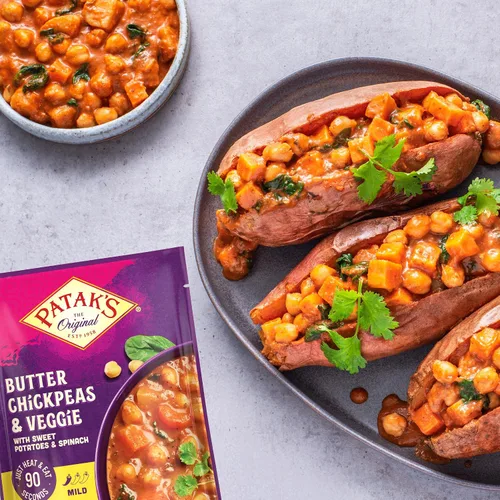 Vista 4 de Patak's Garbanzos con Mantequilla y Vegetales, 10.05 Oz (Paquete de 1) Curry Suave con Garbanzos, Espinaca, Zanahorias, Comidas Vegetarianas Listas