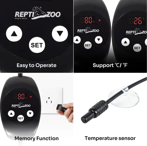 Vista 8 de REPTI ZOO Luminaria de Luz Dual para Reptiles con Termostato de Atenuación y Temporizador, Luminaria de Domo Profundo con Termostato de Atenuación