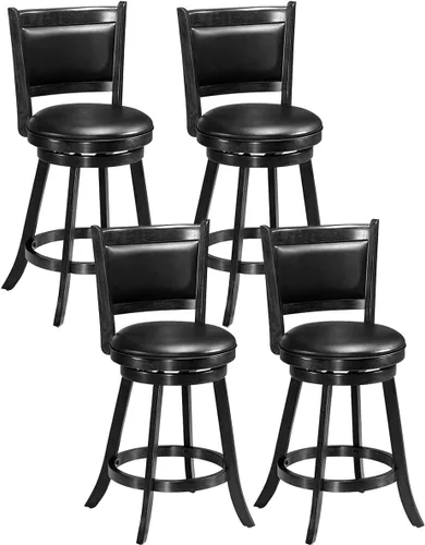 Vista 7 de ERGOMASTER Taburetes de bar giratorios de 24 pulgadas con respaldo, madera de caucho, negro, juego de 2