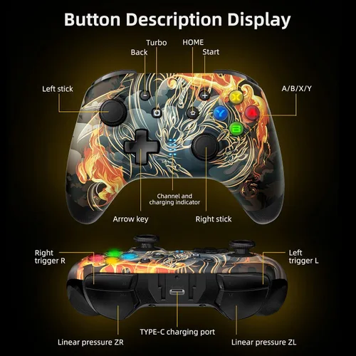 Vista 7 de EasySMX Switch Pro Controlador para Nintendo SwitchLiteOLEDPCiOSAndroid, controlador de interruptor inalámbrico con 4 botones programablesdoble