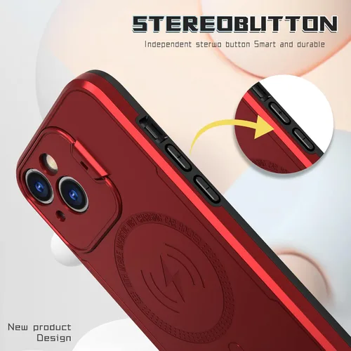Vista 6 de Funda magnética diseñada para iPhone 13, protector de lente de cámara con soporte [compatible con MagSafe], agradable a la piel, de grado militar, a