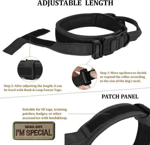 Vista 3 de Collar táctico para perro con asa, collar de entrenamiento militar ajustable para perros, nailon suave y hebilla de metal resistente para perros