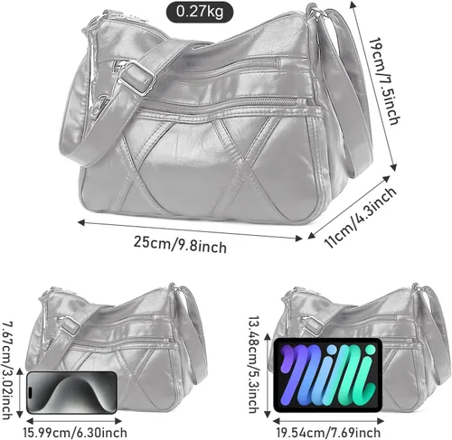Vista 4 de Bolso cruzado para mujer, bolso de hombro ligero para mujer, de piel sintética, bolso de mensajero con múltiples bolsillos