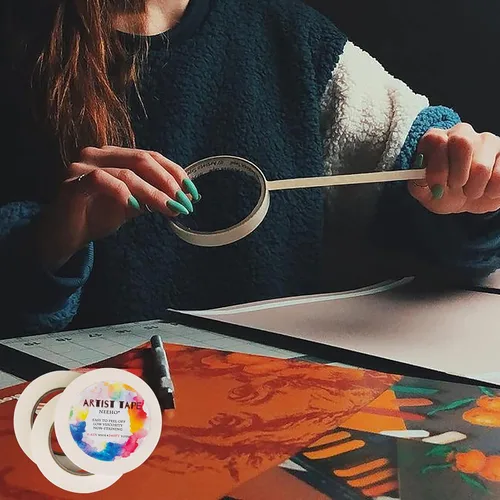 Vista 6 de Cinta de artista para arte de dibujo, paquete de 3 cintas adhesivas blancas sin ácidos para pintura de acuarela, marco de lienzo, 0.8 pulgadas