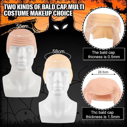 Vista 3 de WILLBOND 4 piezas de gorras calvas de Halloween para maquillaje de látex calvo, gorra para cabeza, peluca, sombrero, accesorios de disfraz