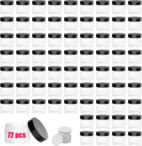 Vista 11 de Paquete de 84 mini tarros de plástico de 4 onzas con tapas para recipiente Plástico-84Pack-Negro