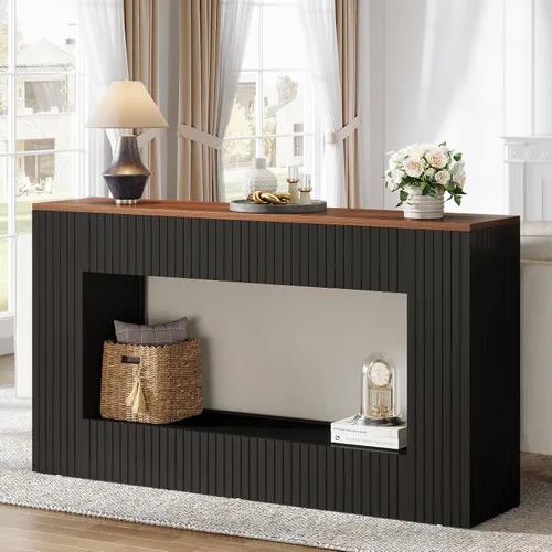 Vista 5 de Tribesigns Mesa consola moderna, mesa de entrada de madera de 55 pulgadas con almacenamiento, mesa de sofá larga estrecha detrás del sofá para sala