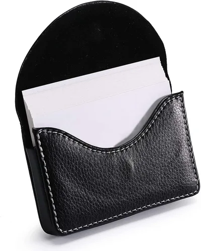 Vista 3 de Funda de piel para tarjetas con cierre magnético, Piel Negro