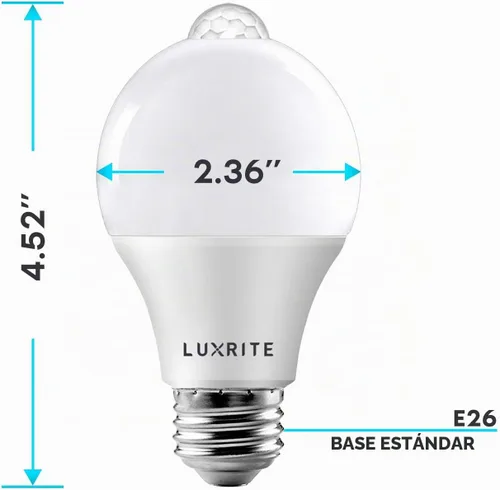 Vista 5 de LUXRITE Bombillas LED A19 con sensor de movimiento, equivalente a 60 W, sensor de atardecer a amanecer activado por movimiento, blanco suave de 3000
