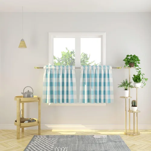 Vista 44 de Cenefas de cortina para ventana de 16 pulgadas de largo, 2 paneles de cuadros búfalo, cortinas pequeñas con bolsillo para barra, estilo clásico