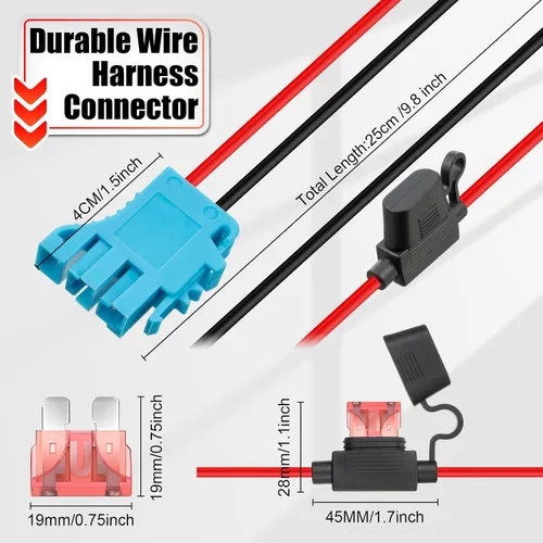 Vista 4 de Reemplazo del conector de arnés de cable de 12 AWG compatible con batería Peg Perego SLA de 12 voltios, conector de batería de 12 V con fusible