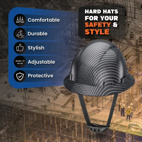 Vista 2 de Casco de seguridad con diseño de fibra de carbono y ala completa Pyramex, ajustable, tienda Acerpal