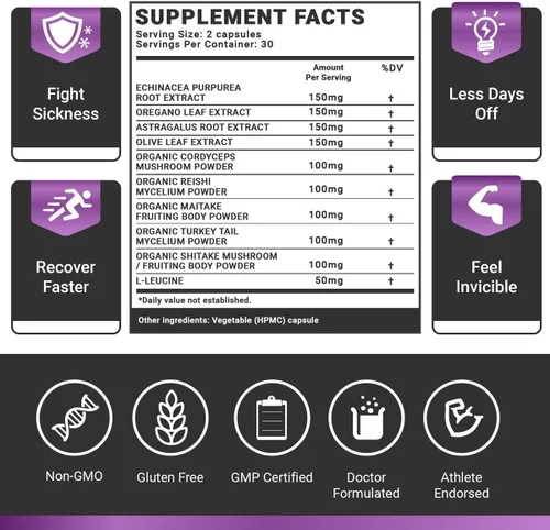 Vista 3 de OMISSANDI-WELLNESS Resilient - Apoyo natural del sistema inmunológico - Dr. Ian Stern Formulado - para mejorar tus defensas - Con mezcla de hongos
