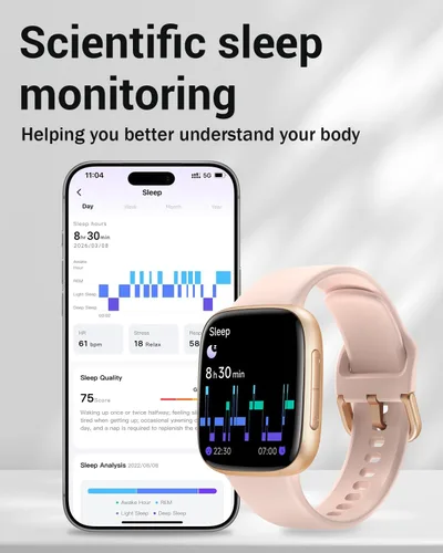 Vista 10 de ENOMIR - Reloj inteligente para mujer, pantalla ultra transparente AMOLED de 1.85 pulgadas, color rosa