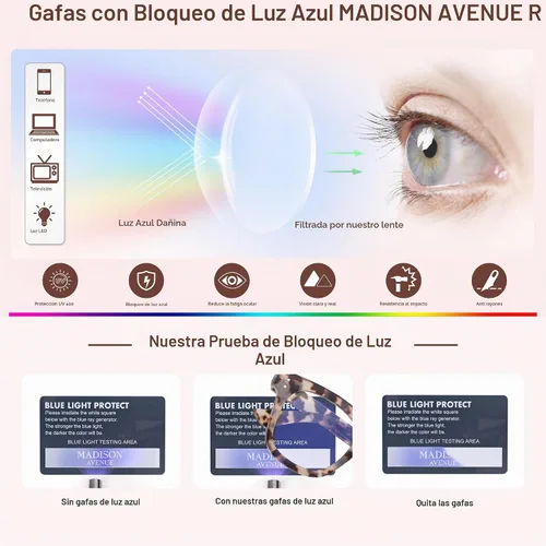 Vista 6 de Madison Avenue Blue Light Blocking Glasses for Women, Oversized Blue Light Blockers Anti Eyestrain/UV Computer Eyeglasses