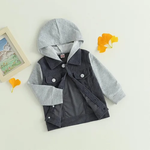 Vista 2 de Chaqueta de pana con capucha de manga larga con botones para bebé niño y niña, ropa de invierno para niños pequeños