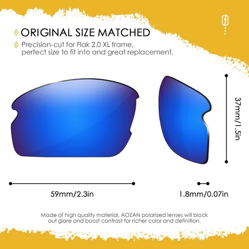 Vista 2 de AOZAN Lentes de repuesto ANSI Z87.1 para gafas de sol Oakley Flak 2.0 XL OO9188