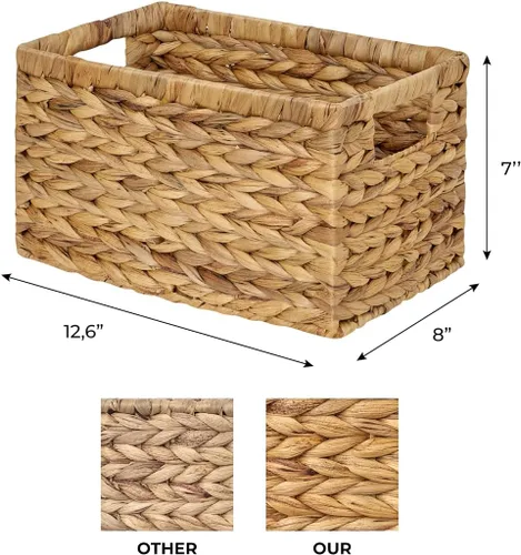 Vista 2 de BARIEN Juego de 6 cestas de almacenamiento tejidas de jacinto de agua natural de 12.6 x 8 x 7 pulgadas, cesta rectangular de mimbre con asas