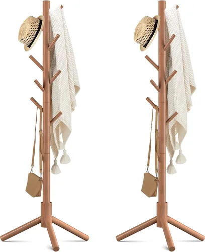 Vista 13 de Haddockway Perchero de madera con 8 ganchos, pino de Nueva Zelanda, 3 abrigos ajustables, fácil montaje para abrigos, sombreros, bufandas y bolsos