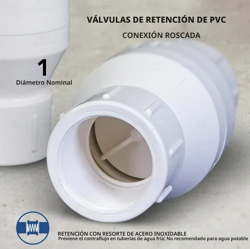 Vista 2 de Midline Valve Válvula de retención en línea del PVC 4I2U100 para la prevención del reflujo; 1" FIP; Plástico blanco