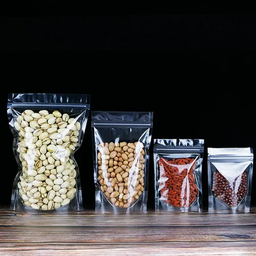 Vista 5 de Paquete de 100 bolsas transparentes de pie con cremallera, bolsa de embalaje de alimentos de frutas secas, bolsa de sellado transparente a prueba