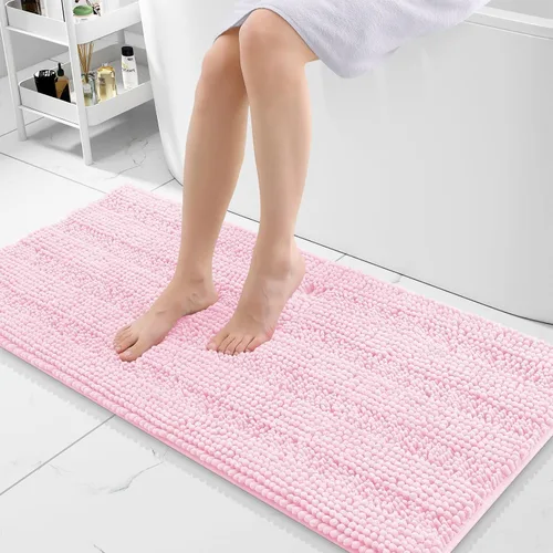 Vista 272 de Grandaily Alfombras de baño de felpilla a rayas de 24 x 16 pulgadas, extra gruesas y suaves, absorbentes, parte trasera de goma, alfombra de ducha
