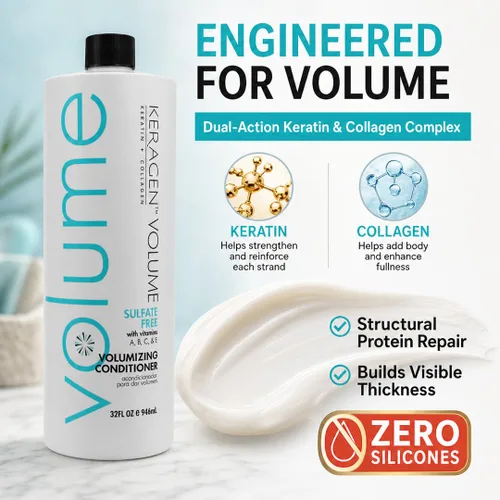 Vista 3 de KERAGEN - Acondicionador voluminizador para cabello fino con queratina y colágeno, sin sulfato de 32 onzas - Añade grosor, hidrata y mejora