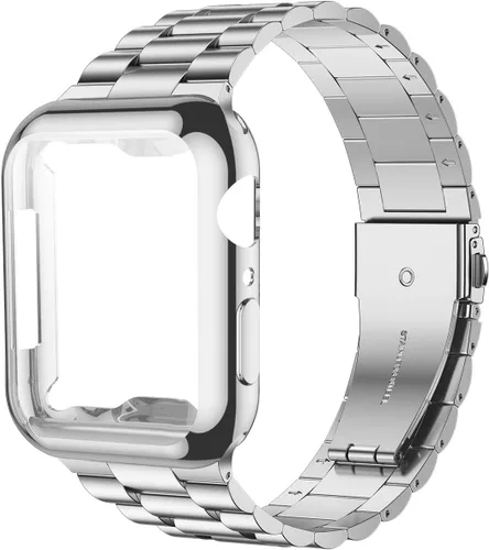 Vista 18 de iiteeology - Correa compatible con Apple Watch de 1.49" (38mm) Serie 3 2 1, correa mejorada de acero inoxidable con protector de pantalla