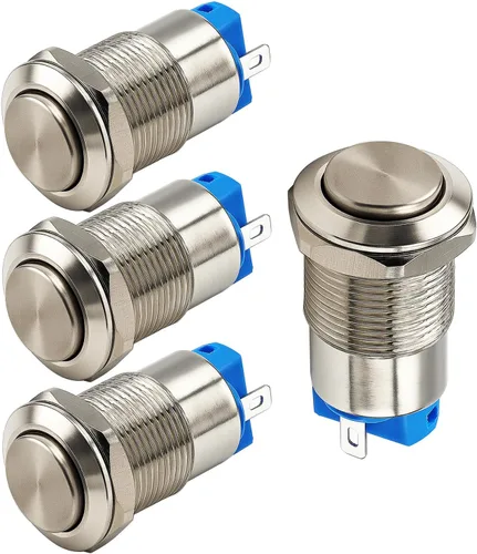 Vista 9 de Gebildet 4 piezas Interruptor de botón de cierre de 12 mm con cabeza elevada, cable de aleación de aluminio 1NO 12V 24V 36V 110V 250V Impermeable