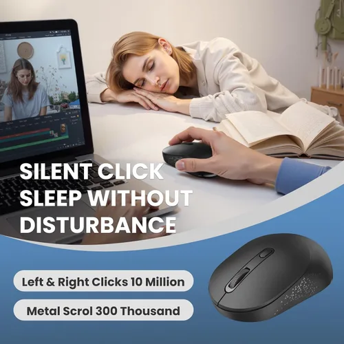 Vista 5 de TECKNET Ratón inalámbrico Bluetooth, receptor USB-A Bluetooth 5.0 y 2.4G, compacto y portátil, clic silencioso, diseño ergonómico simétrico, batería
