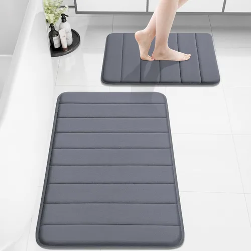 Vista 51 de Buganda Juego de 2 alfombras y tapetes de baño de espuma viscoelástica, lavables a máquina, suaves, antideslizantes, absorbentes, para baño, ducha