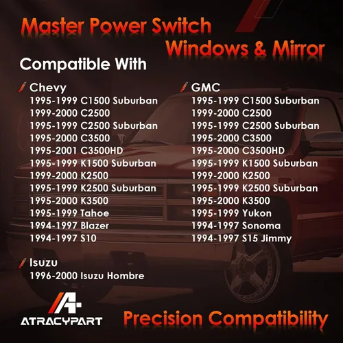 Vista 3 de Interruptor maestro de ventanas con control de espejo del lado del conductor y del pasajero de 2 puertas, compatible con Chevy GMC C1500 C2500 C3500