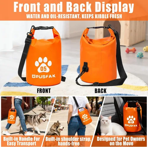 Vista 3 de Bolsa de almacenamiento de alimentos para mascotas con cuenco (32 tazas) – Bolsa de viaje de comida para perros con cremallera superior enrollable