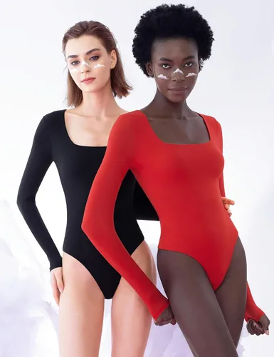 Vista 44 de PUMIEY Body sexy de manga larga con cuello cuadrado para mujer, colección Smoke Cloud