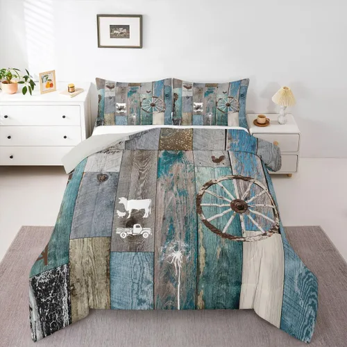 Vista 11 de Erosebridal Juego de edredón rústico de colibrí, juego de ropa de cama de molino de viento rústico para niños, adolescentes y adultos, relleno