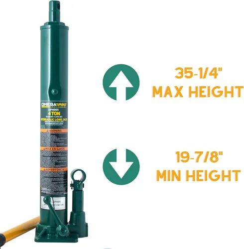Vista 3 de Omega Pro Gato hidráulico largo Ram - Capacidad de 4 toneladas con base plana para taller de garaje automático, verde (OP400S)
