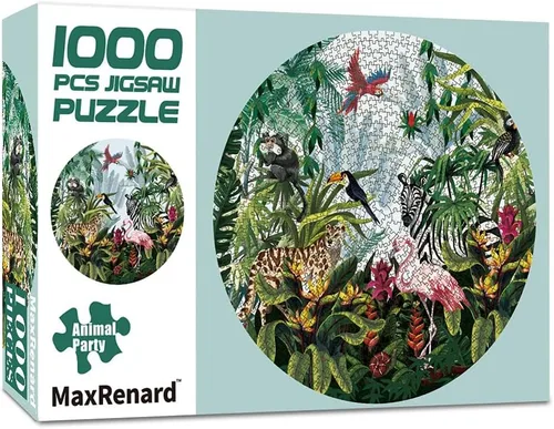 Vista 2 de MaxRenard Juego de 1000 piezas rompecabezas redondo rompecabezas juguete fiesta animal