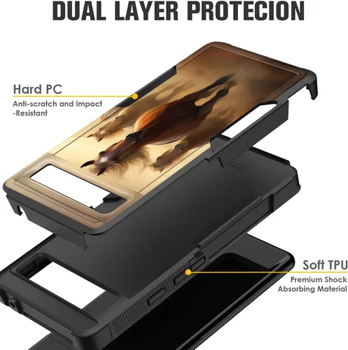 Vista 23 de Funda para Pixel 6A, funda protectora híbrida de doble capa resistente a prueba de golpes de policarbonato duro de silicona suave TPU para Google