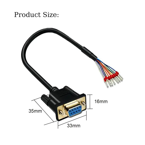 Vista 2 de Cable de extensión de alambre desnudo hembra RS232 de 10 pies 26AWG DB9 a 9