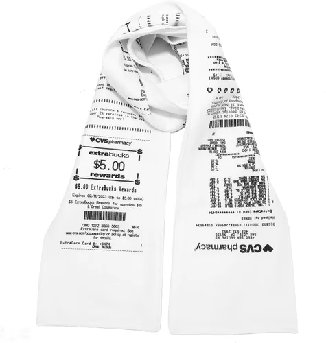 Vista 6 de ASVP Shop Bufanda de recibo CVS, doble cara, bufanda de forro polar, hecha para parecerse a un recibo real de CVS, Blanco