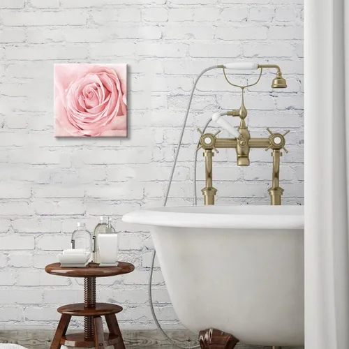 Vista 8 de Lienzo de primer plano con rosas rosadas, arte de pared rosa rubor, decoración de baño, luz estética, decoración de dormitorio, obras de arte