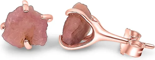 Vista 78 de Aretes de piedra preciosa natural en bruto con oro rosa sobre plata de ley 925, 6 a 0.276 in, regalo de piedra de nacimiento de calidad genuina