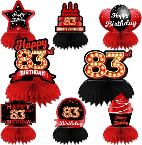 Vista 87 de Feliz 45 cumpleaños rojo y negro centros de mesa de panal de abeja decoraciones de globos decoración de mesa centros de mesa para niñas mujeres