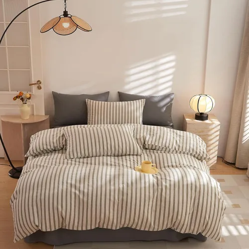 Vista 22 de VCLIFE - Juego de funda de edredón de algodón para cama individual, matrimonial, Queen, King, moderno, geométrico, juego de ropa de cama gris